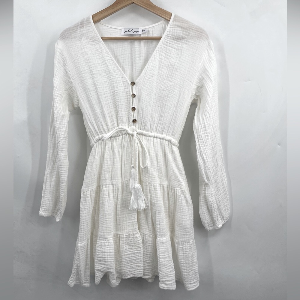 Petal & Pup Dress Long Sleeve Linen Dress Size 0 in Ivory
